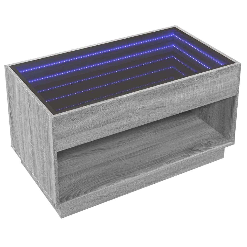 Măsuță de cafea cu LED infinity, gri sonoma, 90x50x50 cm