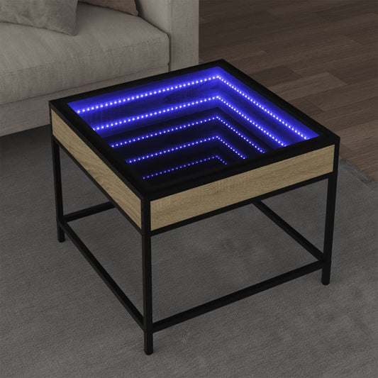 Măsuță de cafea cu LED infinity, stejar sonoma, 50x50x41 cm