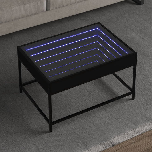 Măsuță de cafea cu LED infinity, negru, 70x50x41 cm