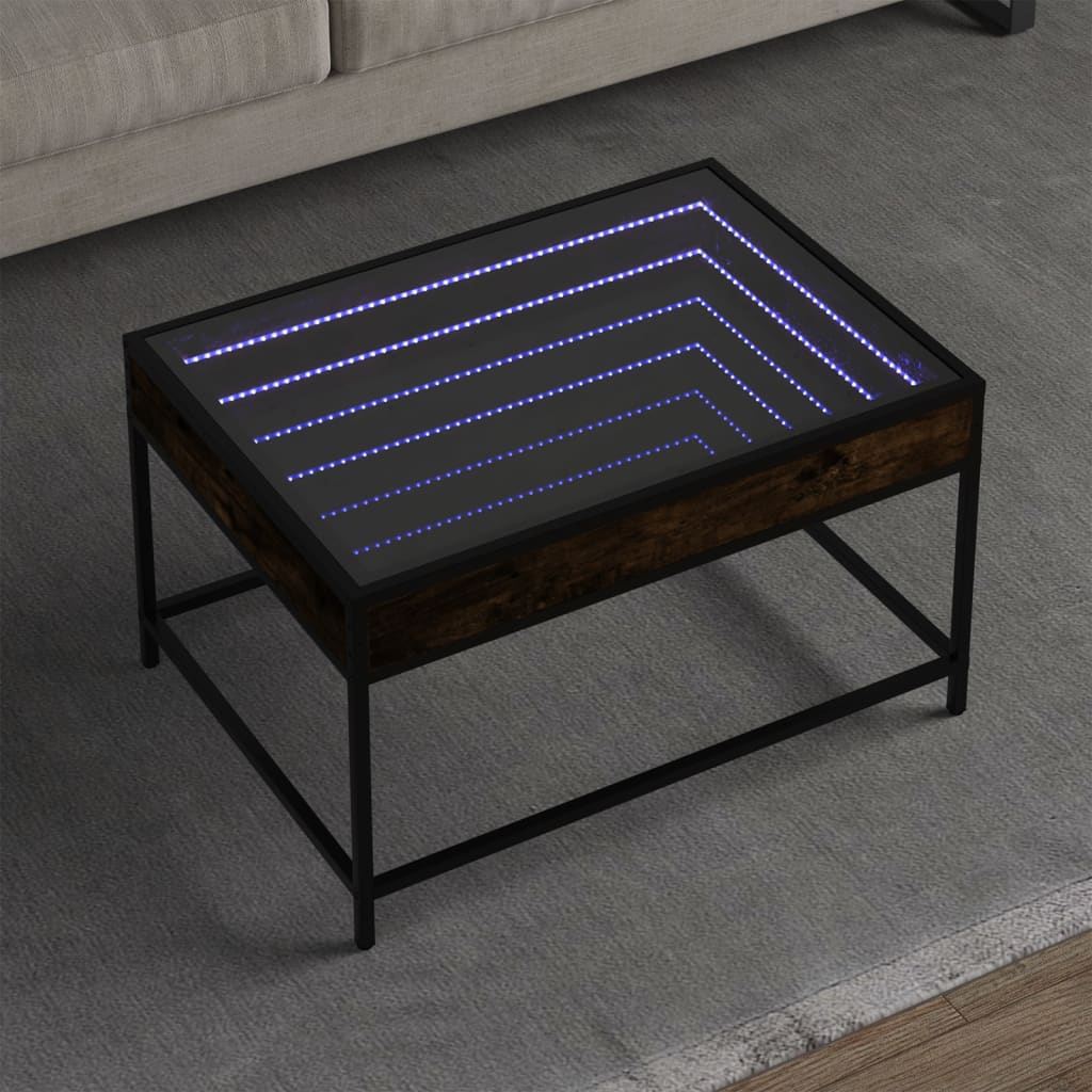 Măsuță de cafea cu LED infinity, stejar fumuriu, 70x50x41 cm