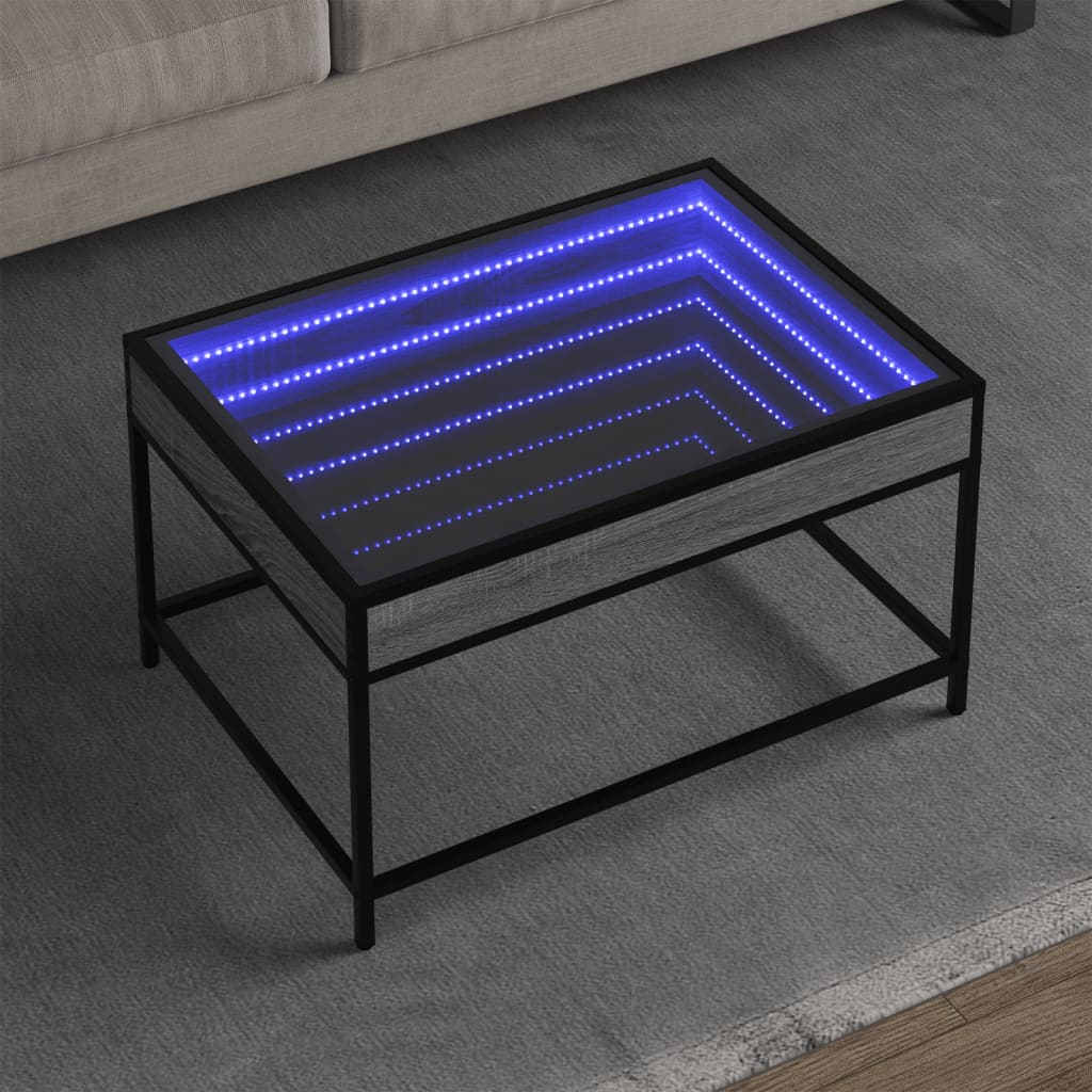 Măsuță de cafea cu LED infinity, gri sonoma, 70x50x41 cm