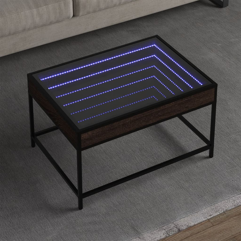 Măsuță de cafea cu LED infinity, stejar maro, 70x50x41 cm