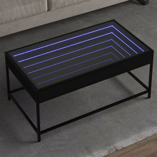 Măsuță de cafea cu LED infinity, negru, 90x50x41 cm