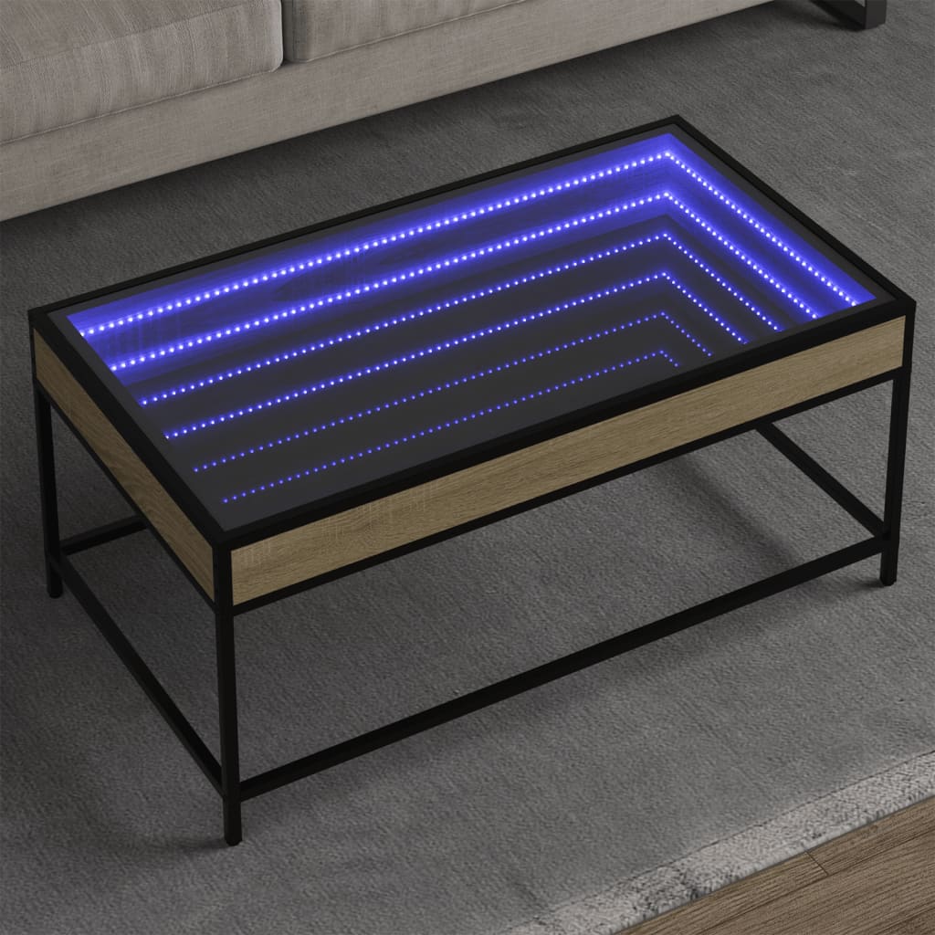 Măsuță de cafea cu LED infinity, stejar sonoma, 90x50x41 cm