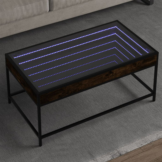 Măsuță de cafea cu LED infinity, stejar fumuriu, 90x50x41 cm