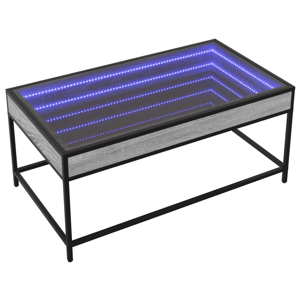 Măsuță de cafea cu LED infinity, gri sonoma, 90x50x41 cm