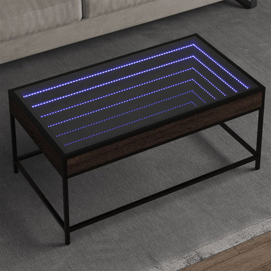 Măsuță de cafea cu LED infinity, stejar maro, 90x50x41cm