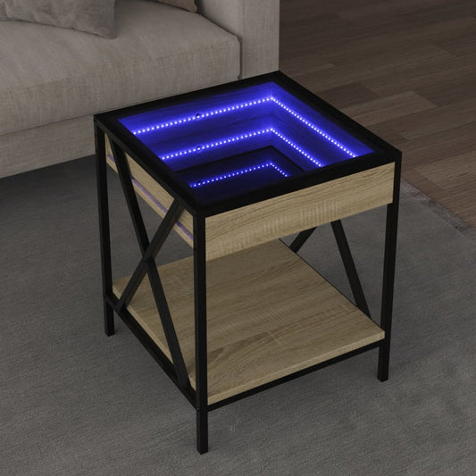 Măsuță de cafea cu LED infinity, stejar sonoma, 40x40x49 cm