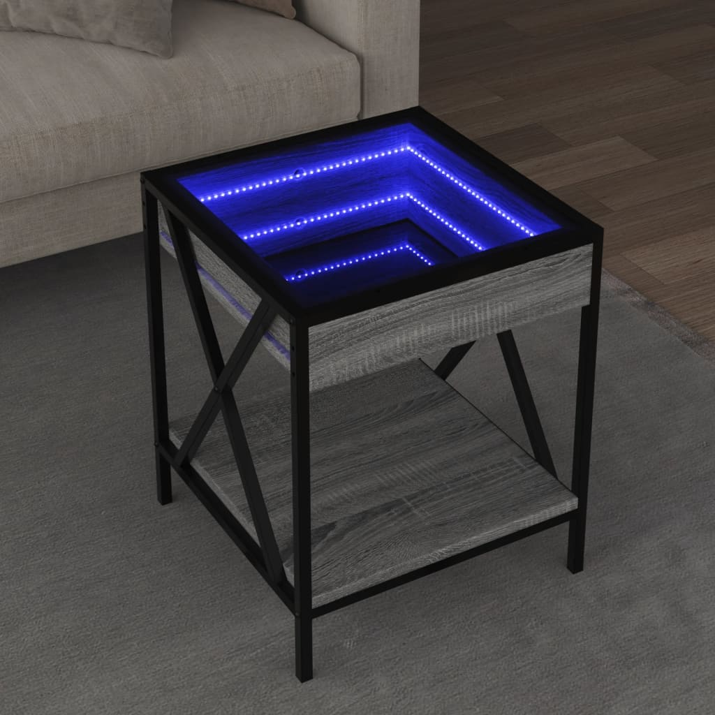 Măsuță de cafea cu LED infinity, gri sonoma, 40x40x49 cm