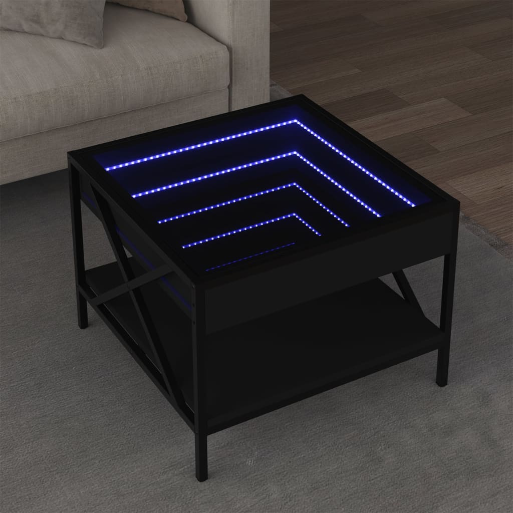 Măsuță de cafea cu LED infinity, negru, 50x50x38 cm