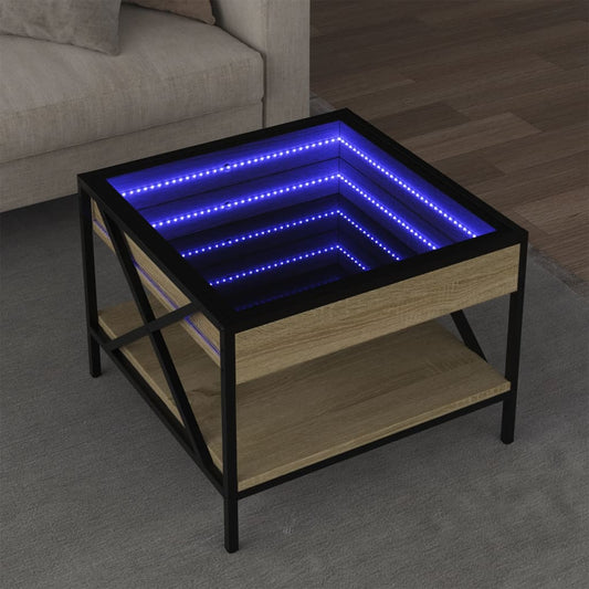 Măsuță de cafea cu LED infinity, stejar sonoma, 50x50x38 cm