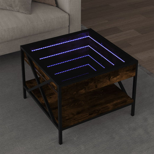 Măsuță de cafea cu LED infinity, stejar fumuriu, 50x50x38 cm