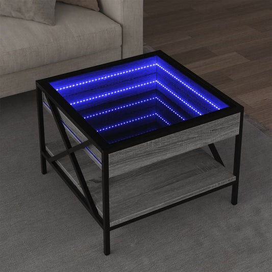 Măsuță de cafea cu LED infinity, gri sonoma, 50x50x38 cm