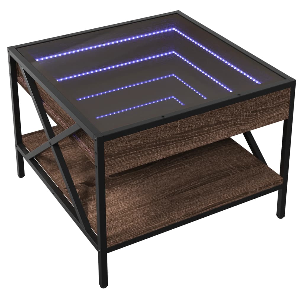 Măsuță de cafea cu LED infinity, stejar maro, 50x50x38 cm