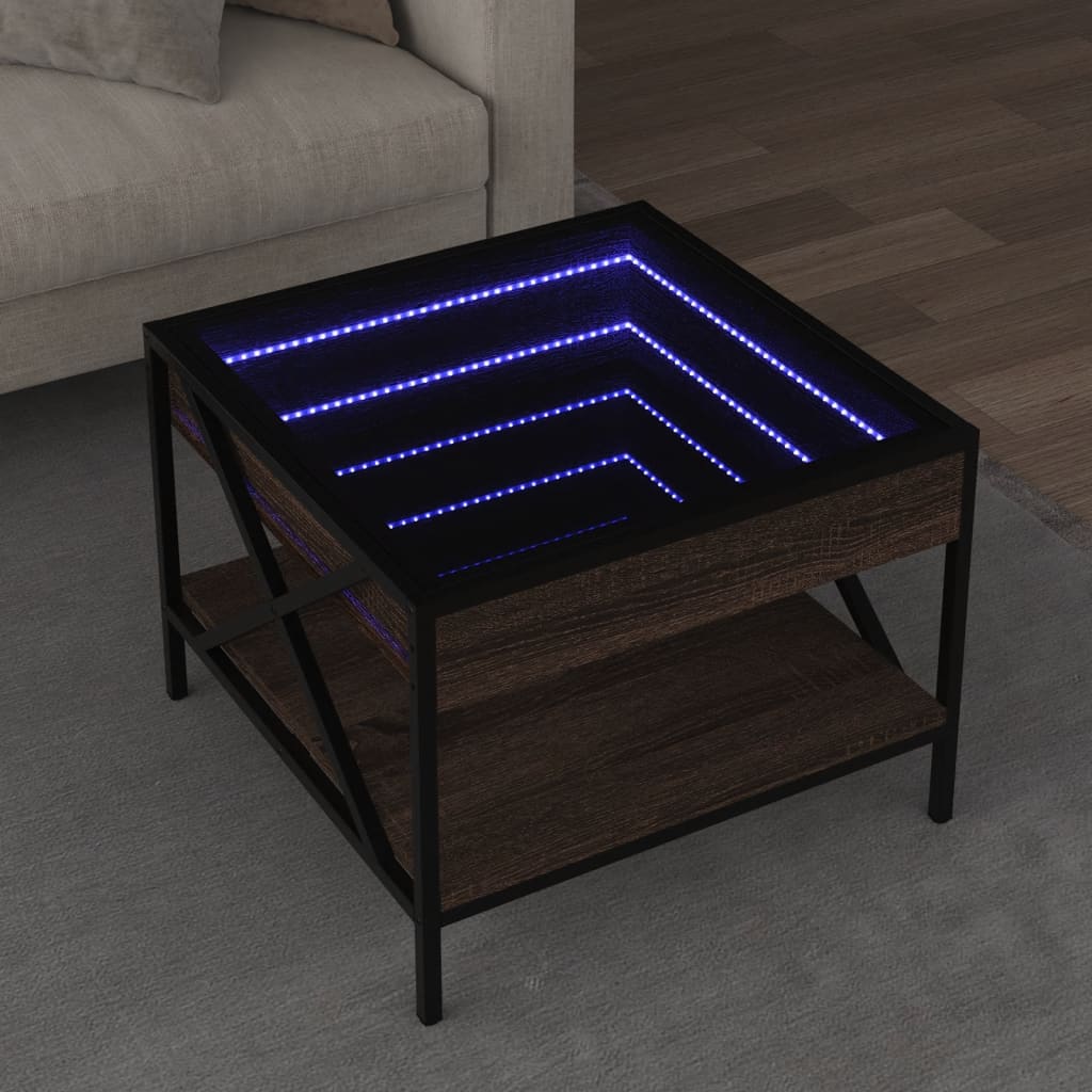 Măsuță de cafea cu LED infinity, stejar maro, 50x50x38 cm