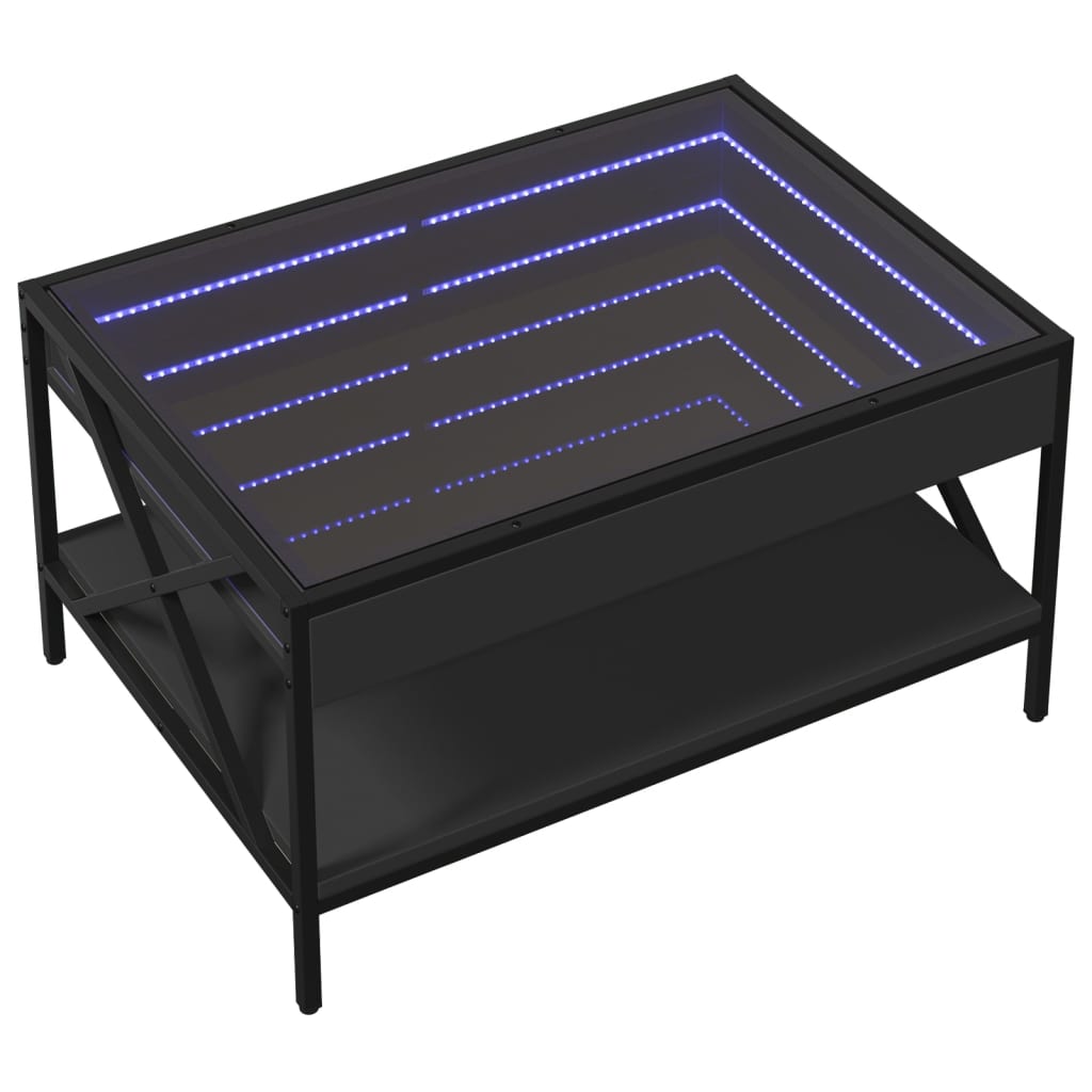 Măsuță de cafea cu LED infinity, negru, 70x50x38 cm