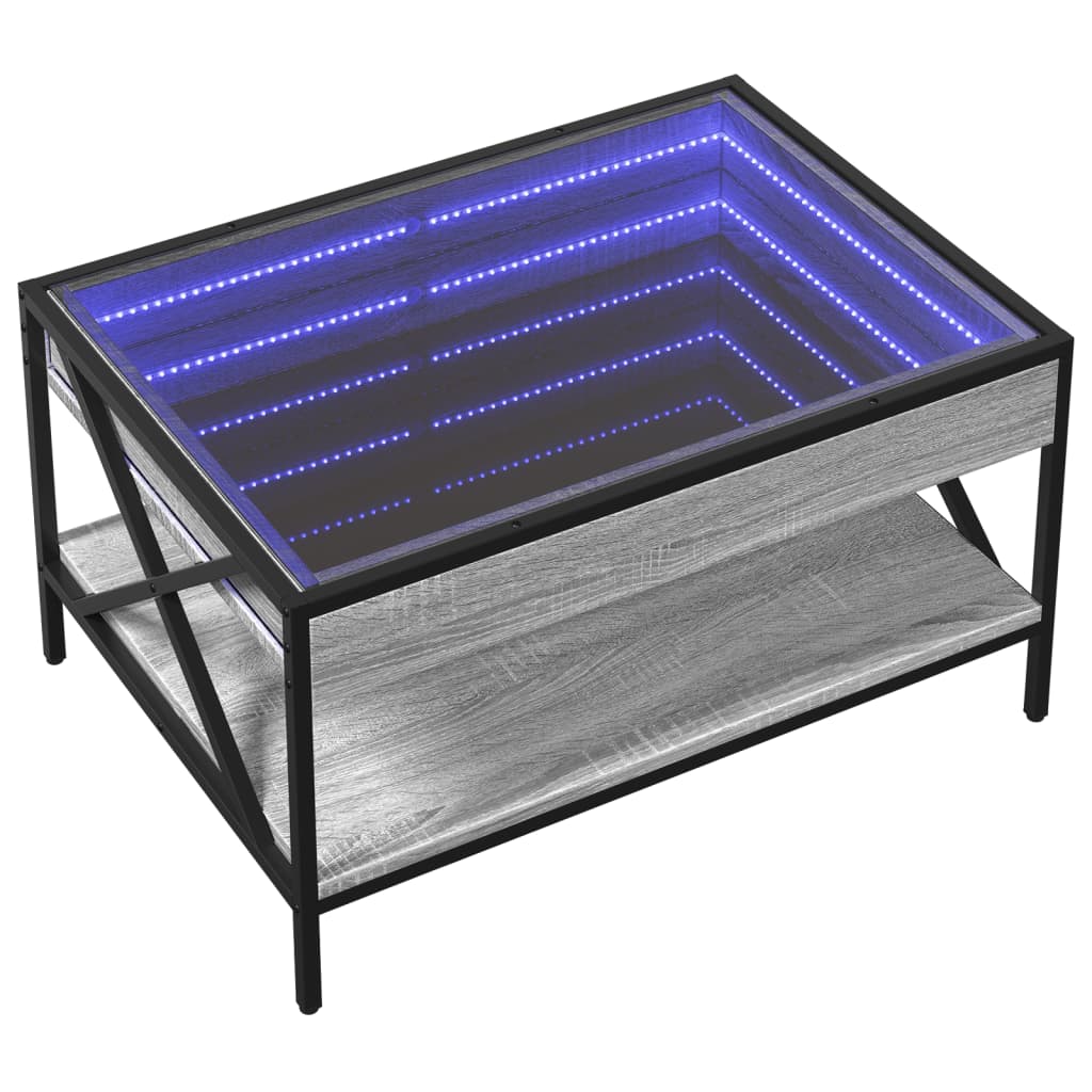 Măsuță de cafea cu LED infinity, gri sonoma, 70x50x38 cm