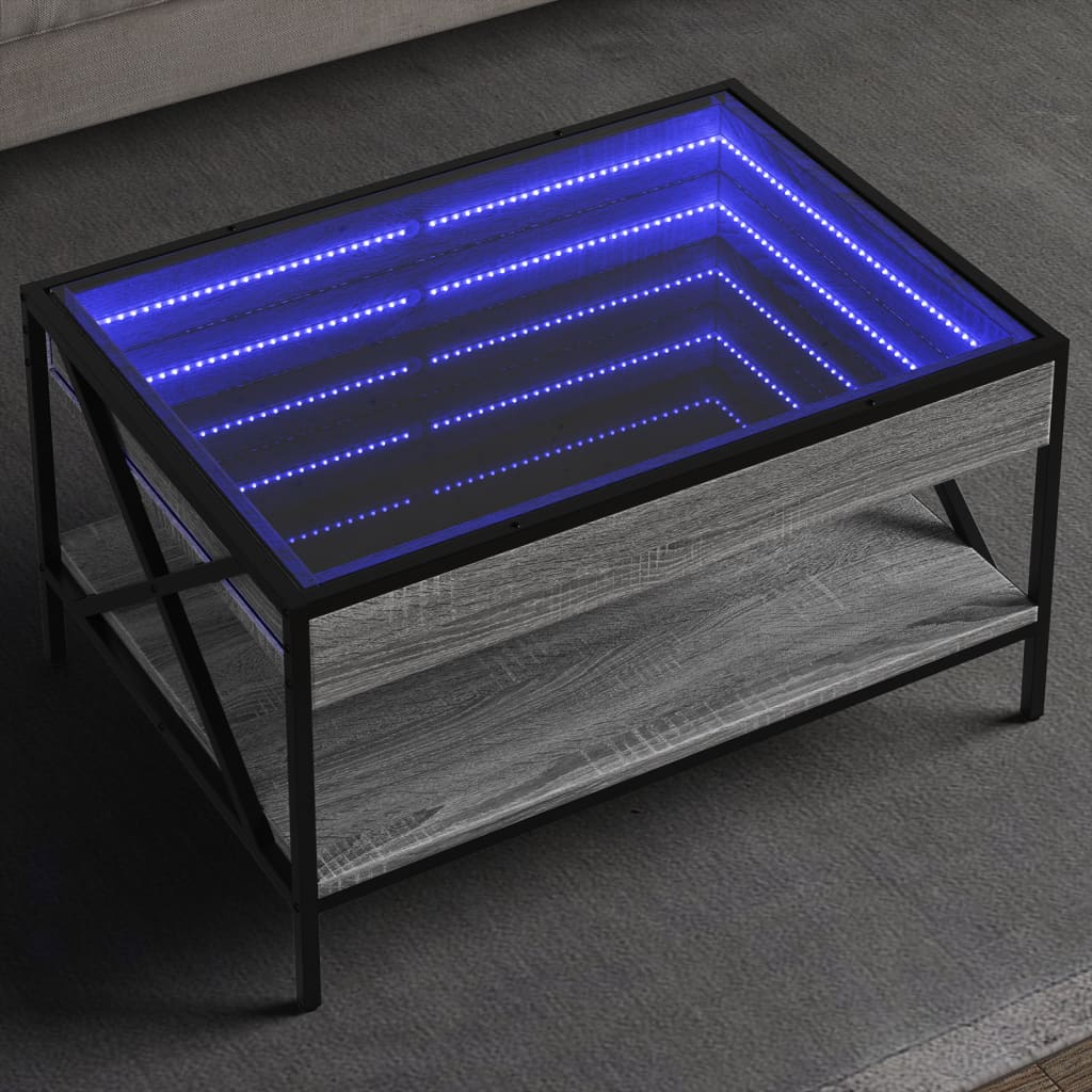 Măsuță de cafea cu LED infinity, gri sonoma, 70x50x38 cm