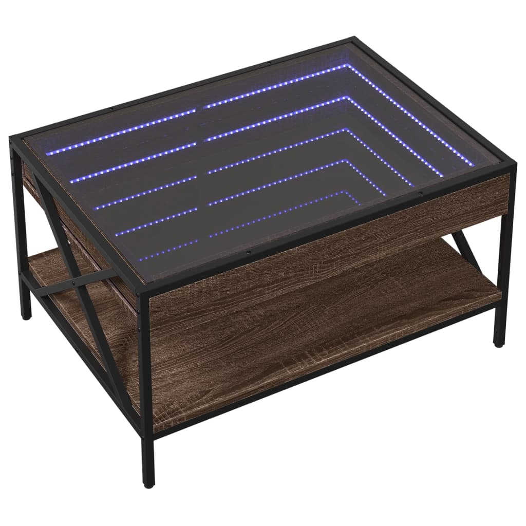 Măsuță de cafea cu LED infinity, stejar maro, 70x50x38 cm