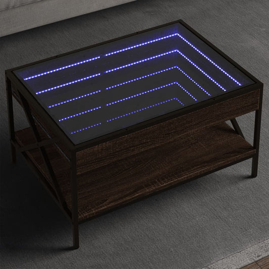 Măsuță de cafea cu LED infinity, stejar maro, 70x50x38 cm