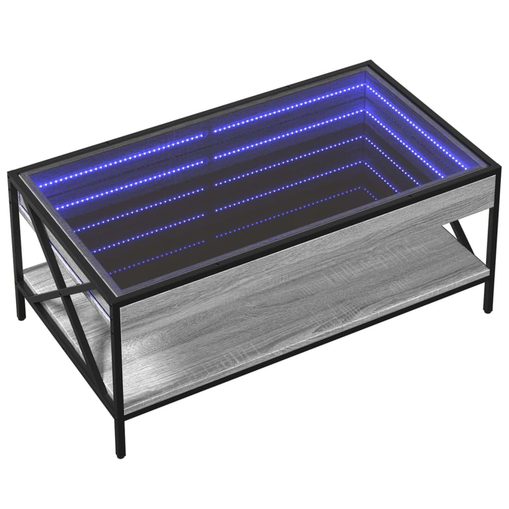 Măsuță de cafea cu LED infinity, gri sonoma, 90x50x38 cm