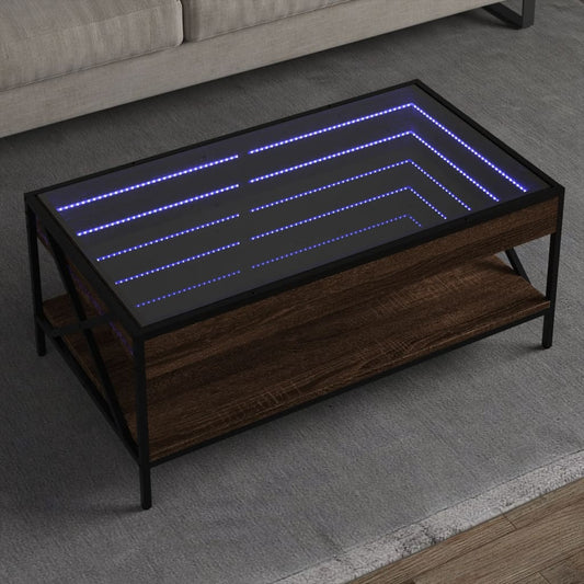 Măsuță de cafea cu LED infinity, stejar maro, 90x50x38 cm