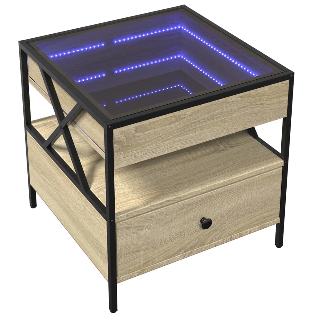 Măsuță de cafea cu LED infinity, stejar sonoma, 50x50x51 cm