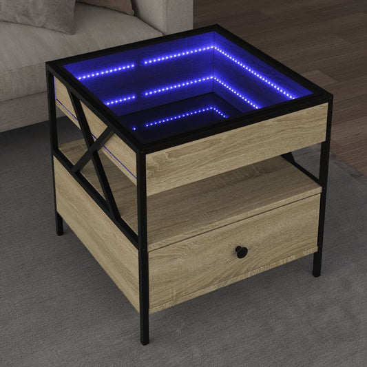 Măsuță de cafea cu LED infinity, stejar sonoma, 50x50x51 cm