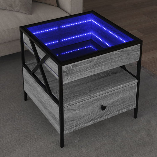 Măsuță de cafea cu LED infinity, gri sonoma, 50x50x51 cm