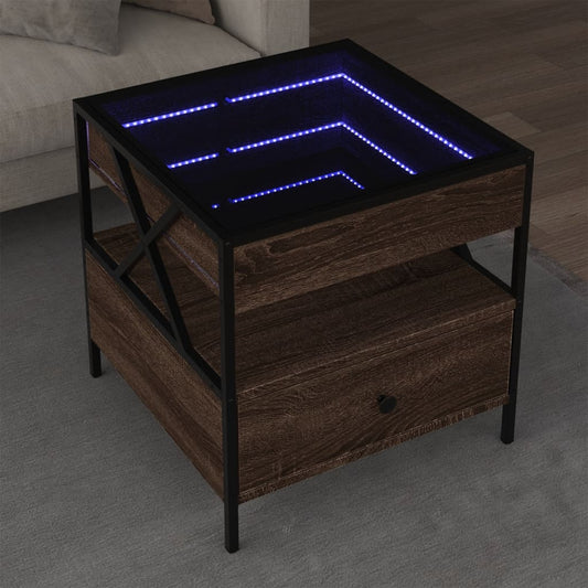 Măsuță de cafea cu LED infinity, stejar maro, 50x50x51 cm