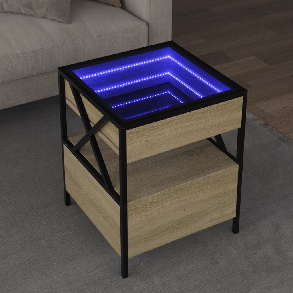 Măsuță de cafea cu LED infinity, stejar sonoma, 40x40x51 cm