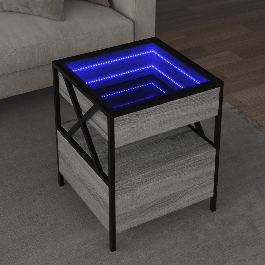 Măsuță de cafea cu LED infinity, gri sonoma, 40x40x51 cm