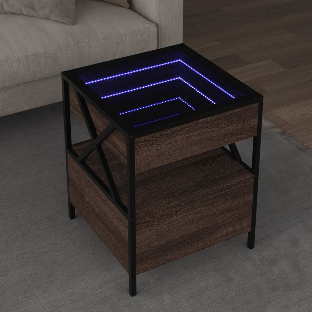 Măsuță de cafea cu LED infinity, stejar maro, 40x40x51 cm