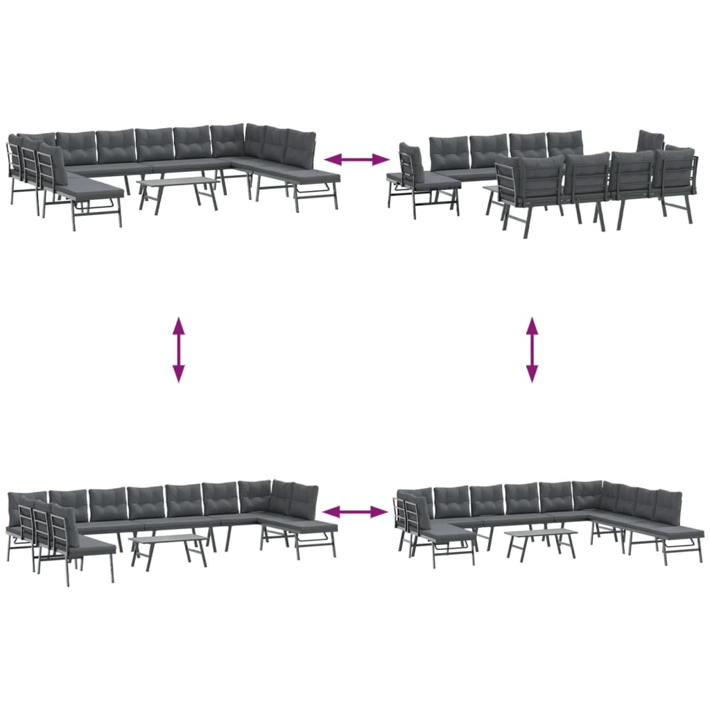 Bănci de grădină cu perne 6 buc negru oțel vopsit electrostatic