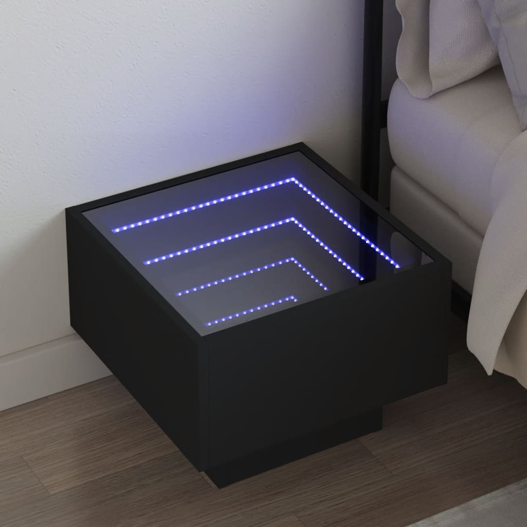 Noptieră cu LED infinity, negru, 40x40x30 cm