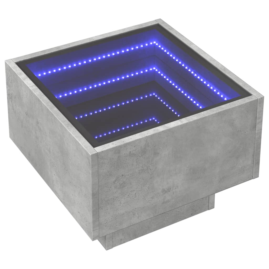 Noptieră cu LED infinity, gri beton, 40x40x30 cm