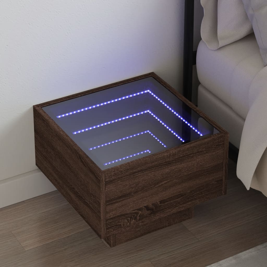 Noptieră cu LED infinity, stejar maro, 40x40x30 cm