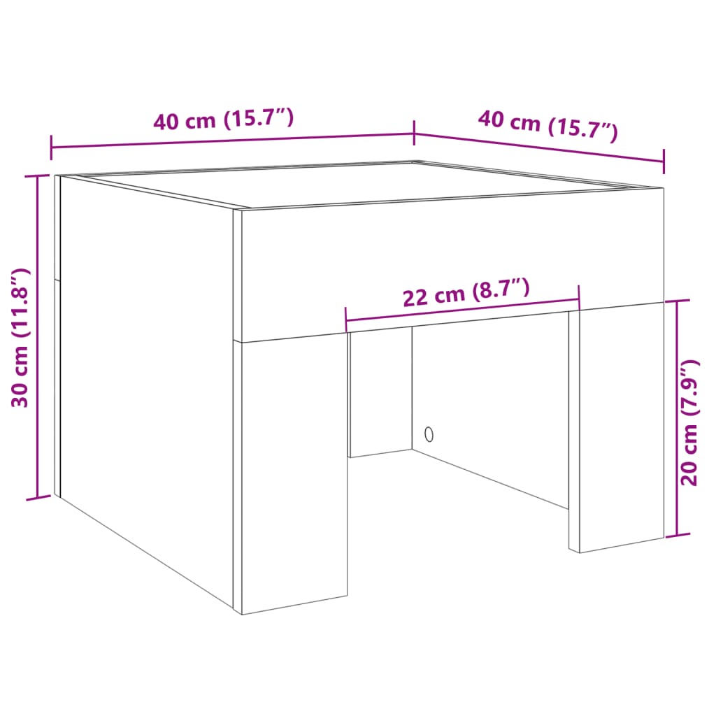 Noptieră cu LED infinity, alb, 40x40x30 cm