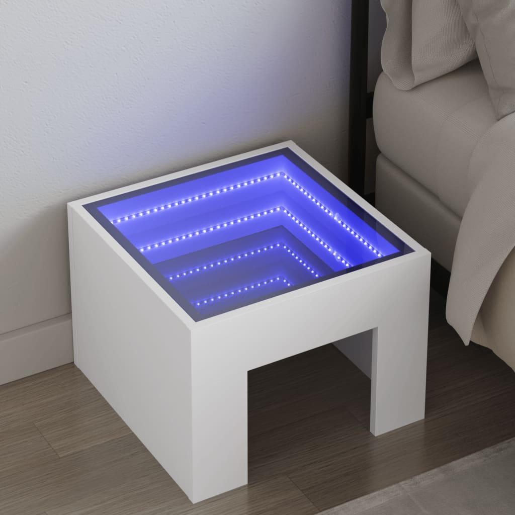 Noptieră cu LED infinity, alb, 40x40x30 cm