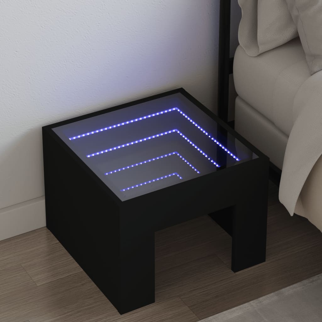 Noptieră cu LED infinity, negru, 40x40x30 cm