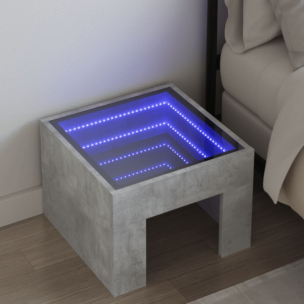 Noptieră cu LED infinity, gri beton, 40x40x30 cm