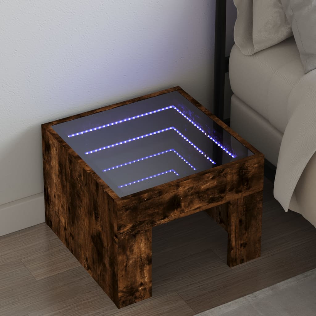 Noptieră cu LED infinity, stejar fumuriu, 40x40x30 cm