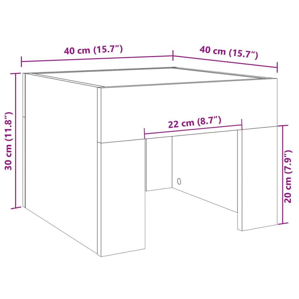 Noptieră cu LED infinity, stejar maro, 40x40x30 cm