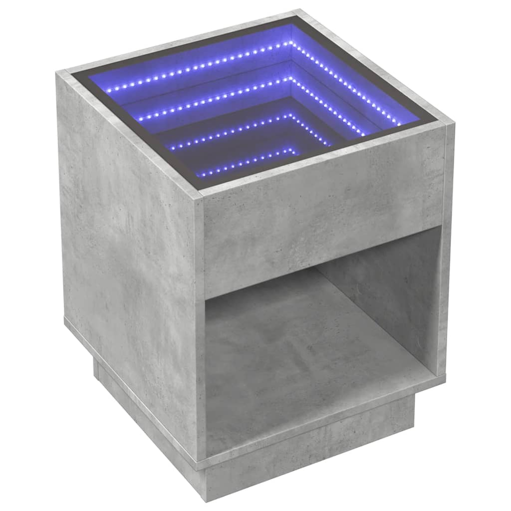 Noptieră cu LED infinity, gri beton, 40x40x50 cm