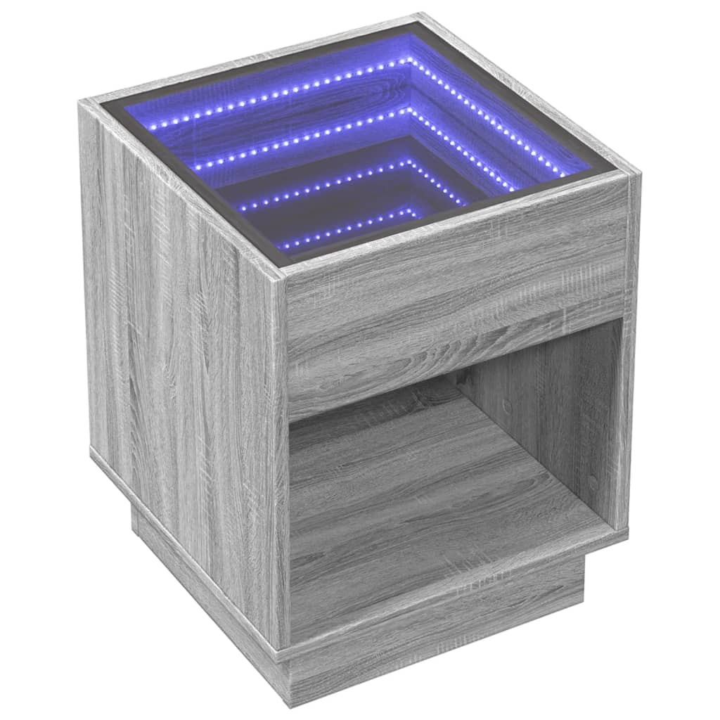 Noptieră cu LED infinity, gri sonoma, 40x40x50 cm