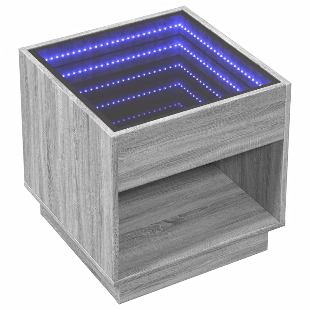 Noptieră cu LED infinity, gri sonoma, 50x50x50 cm