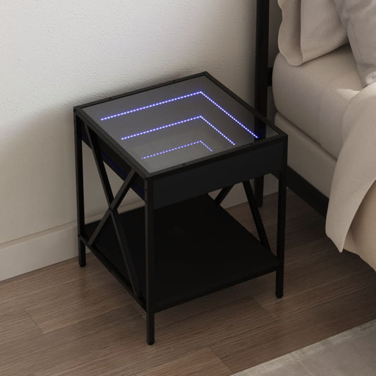 Noptieră cu LED infinity, negru, 40x40x49 cm