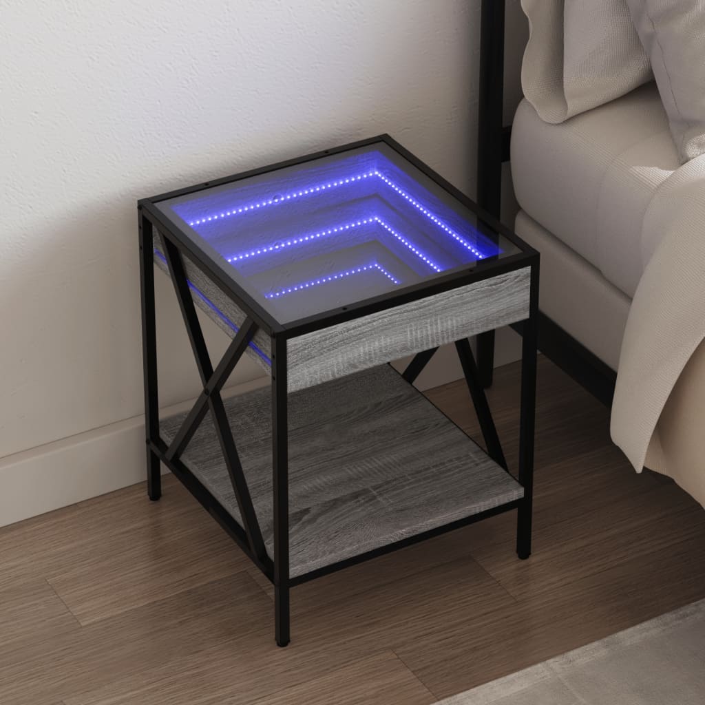 Noptieră cu LED infinity, gri sonoma, 40x40x49 cm