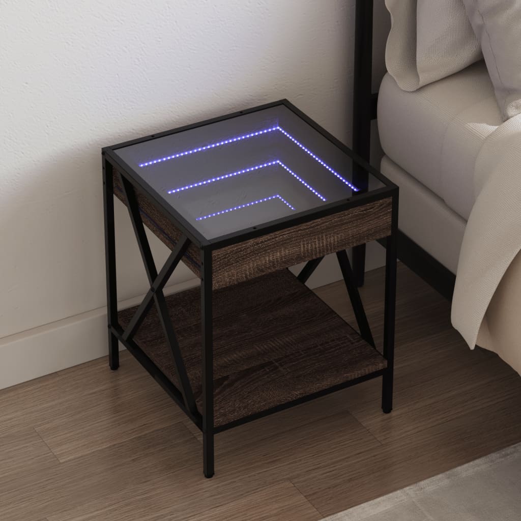 Noptieră cu LED infinity, stejar maro, 40x40x49 cm