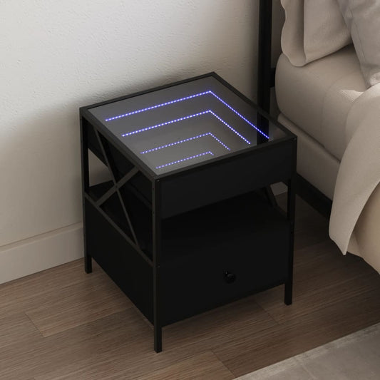 Noptieră cu LED infinity, negru, 40x40x51 cm